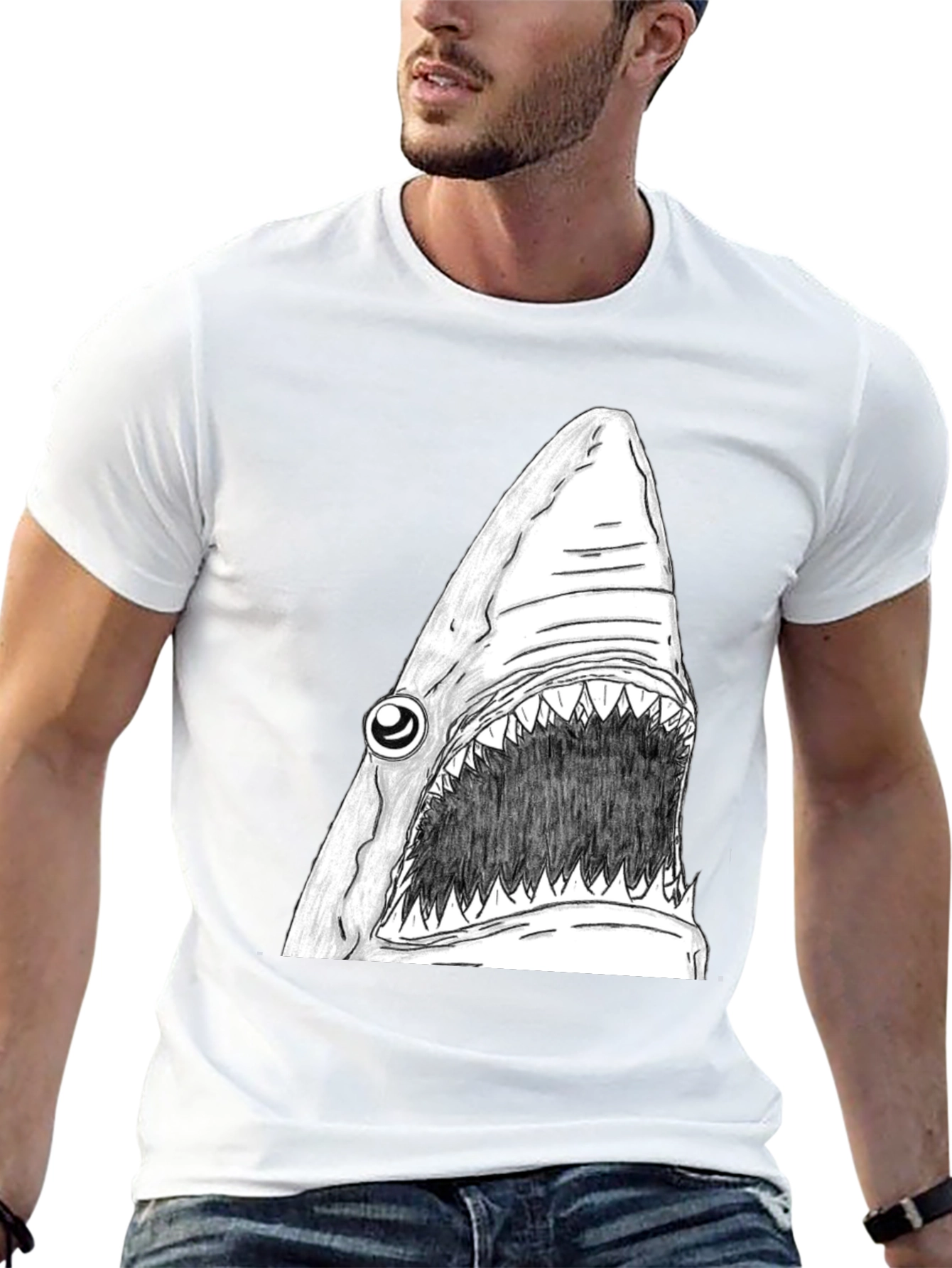 Shark Graphic Tee - Mens Black Cotton T-Shirt