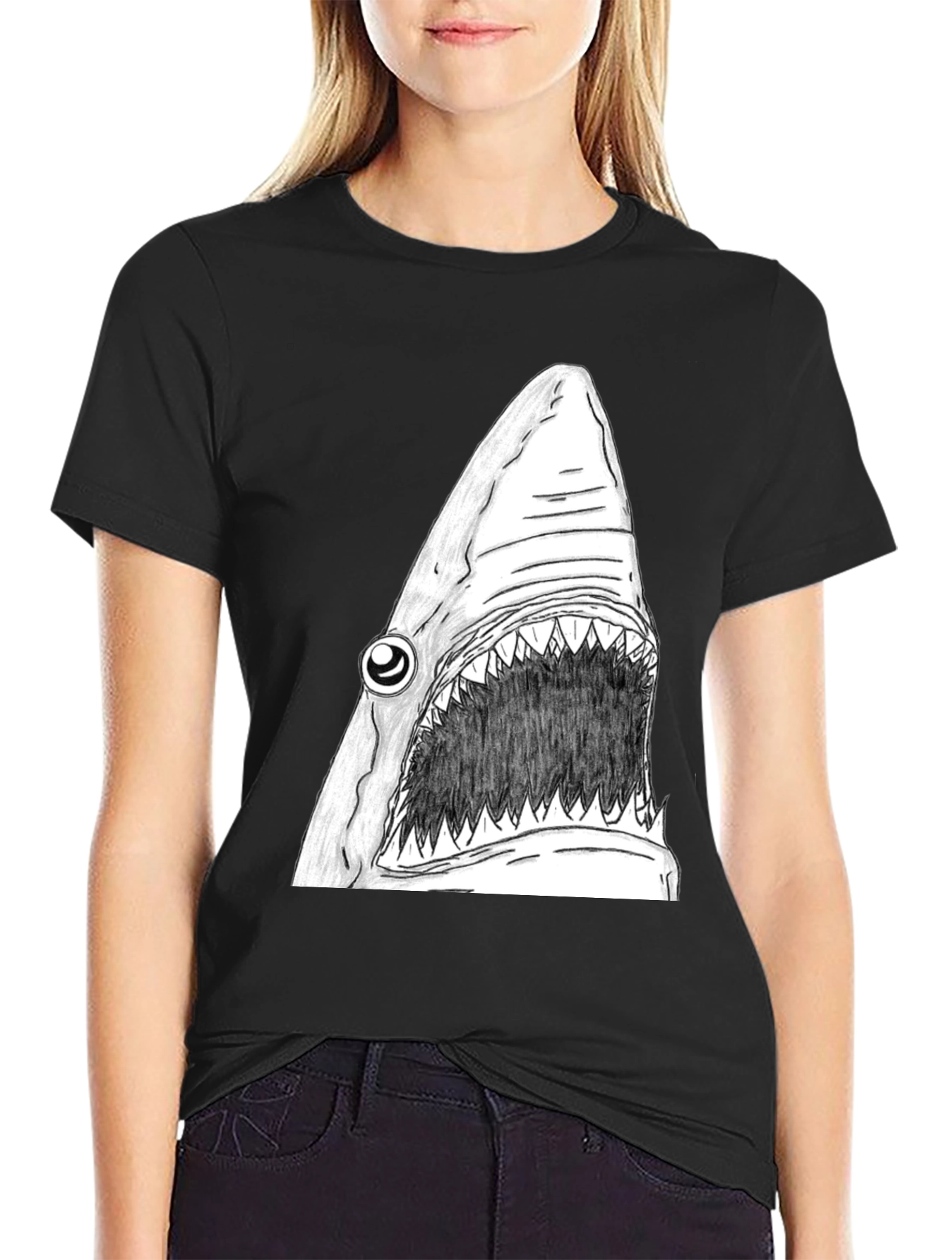 Shark Graphic Tee - Mens Black Cotton T-Shirt