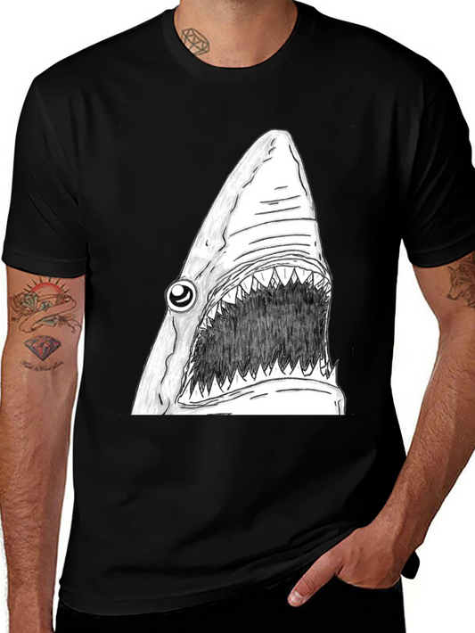 Shark Graphic Tee - Mens Black Cotton T-Shirt