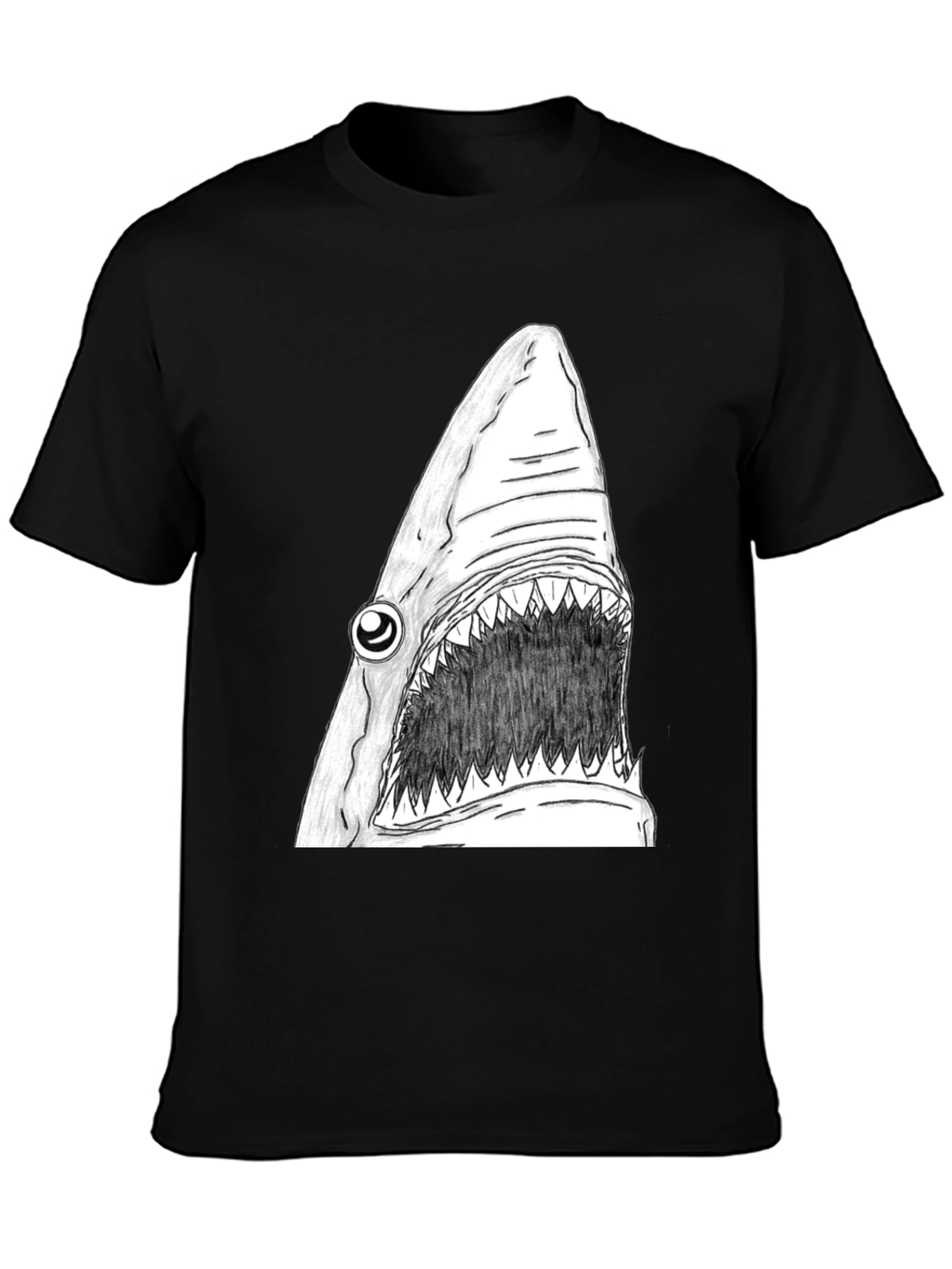 Shark Graphic Tee - Mens Black Cotton T-Shirt