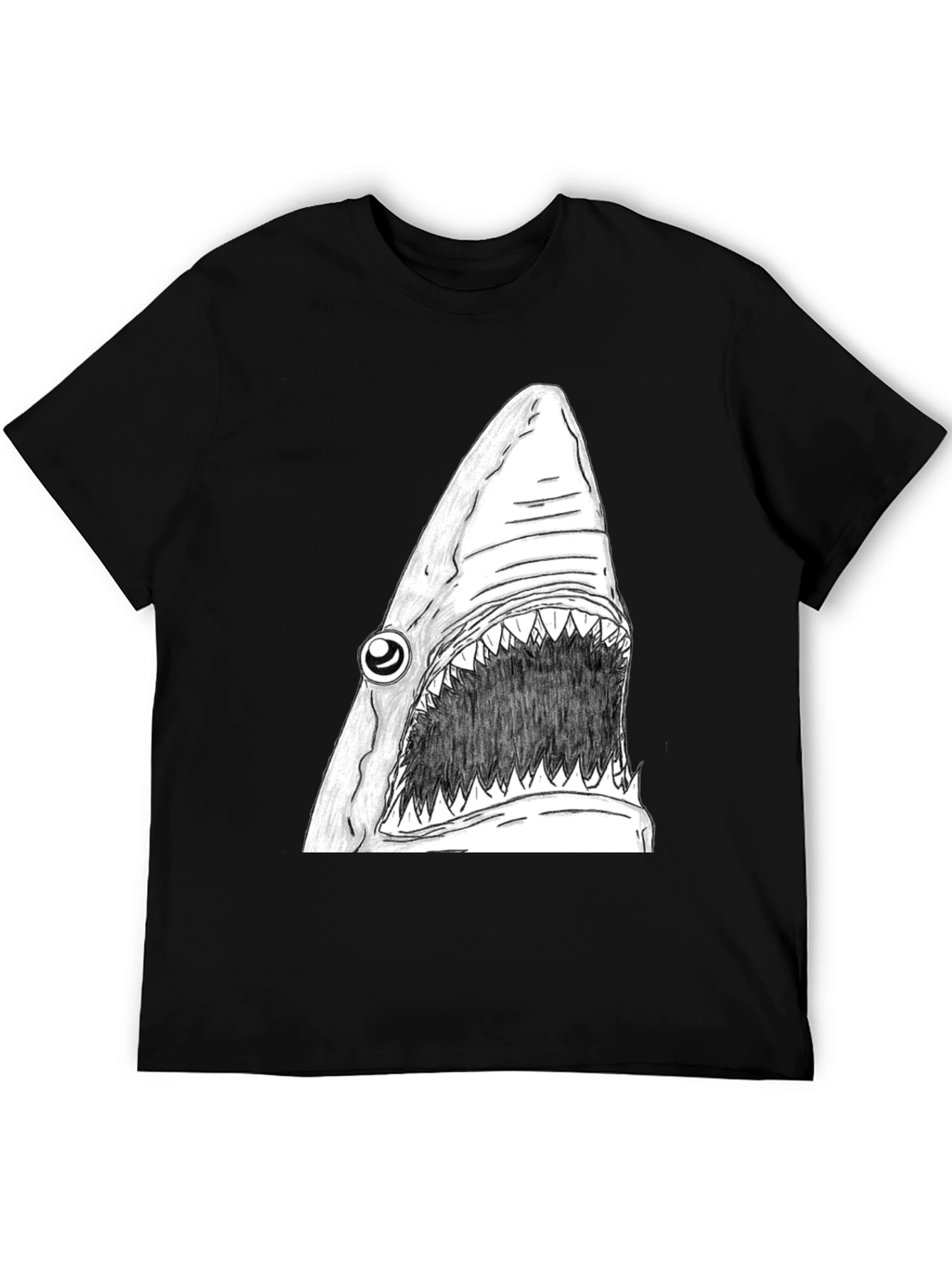 Shark Graphic Tee - Mens Black Cotton T-Shirt