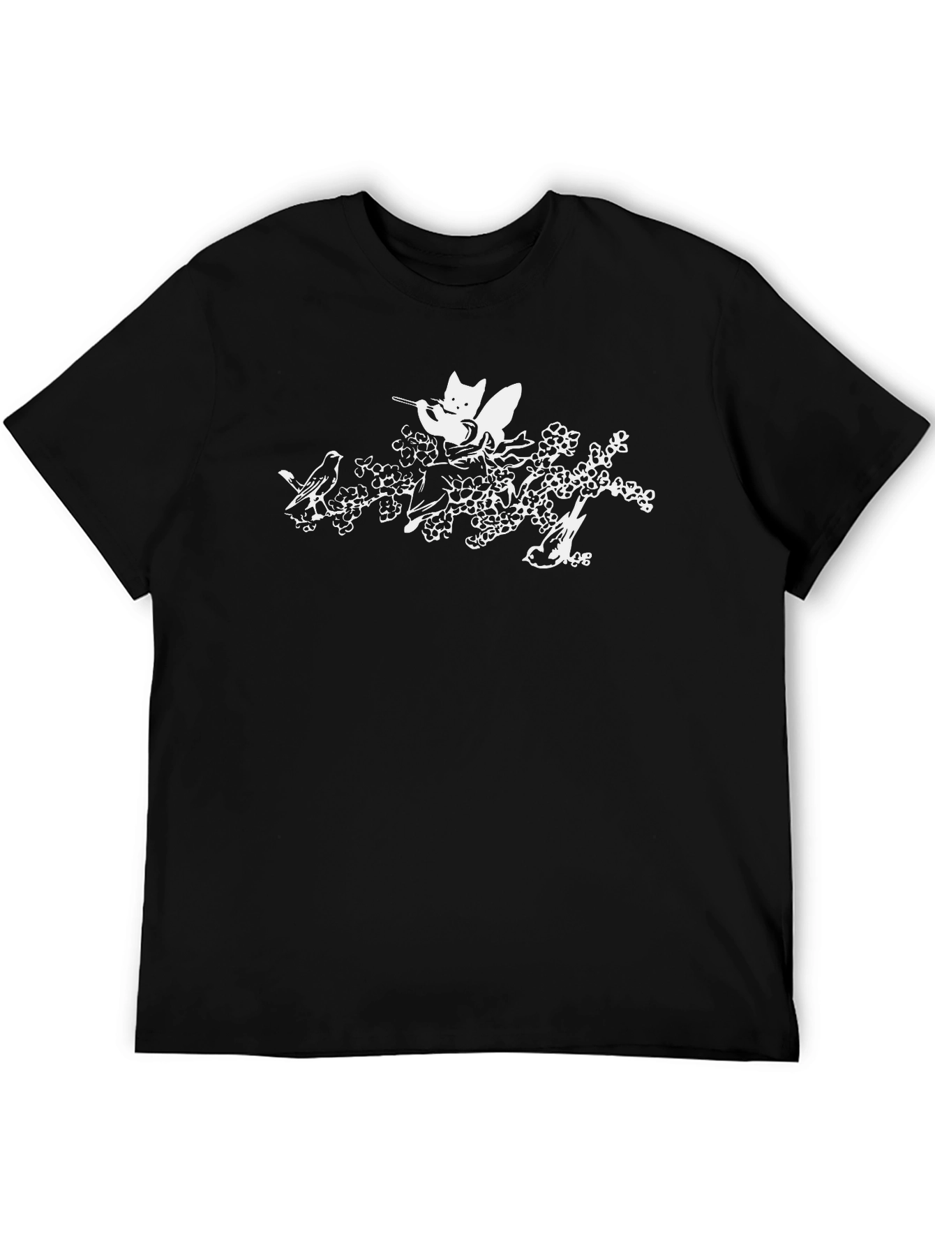 Cat & Birds Tee - Black Graphic T-Shirt
