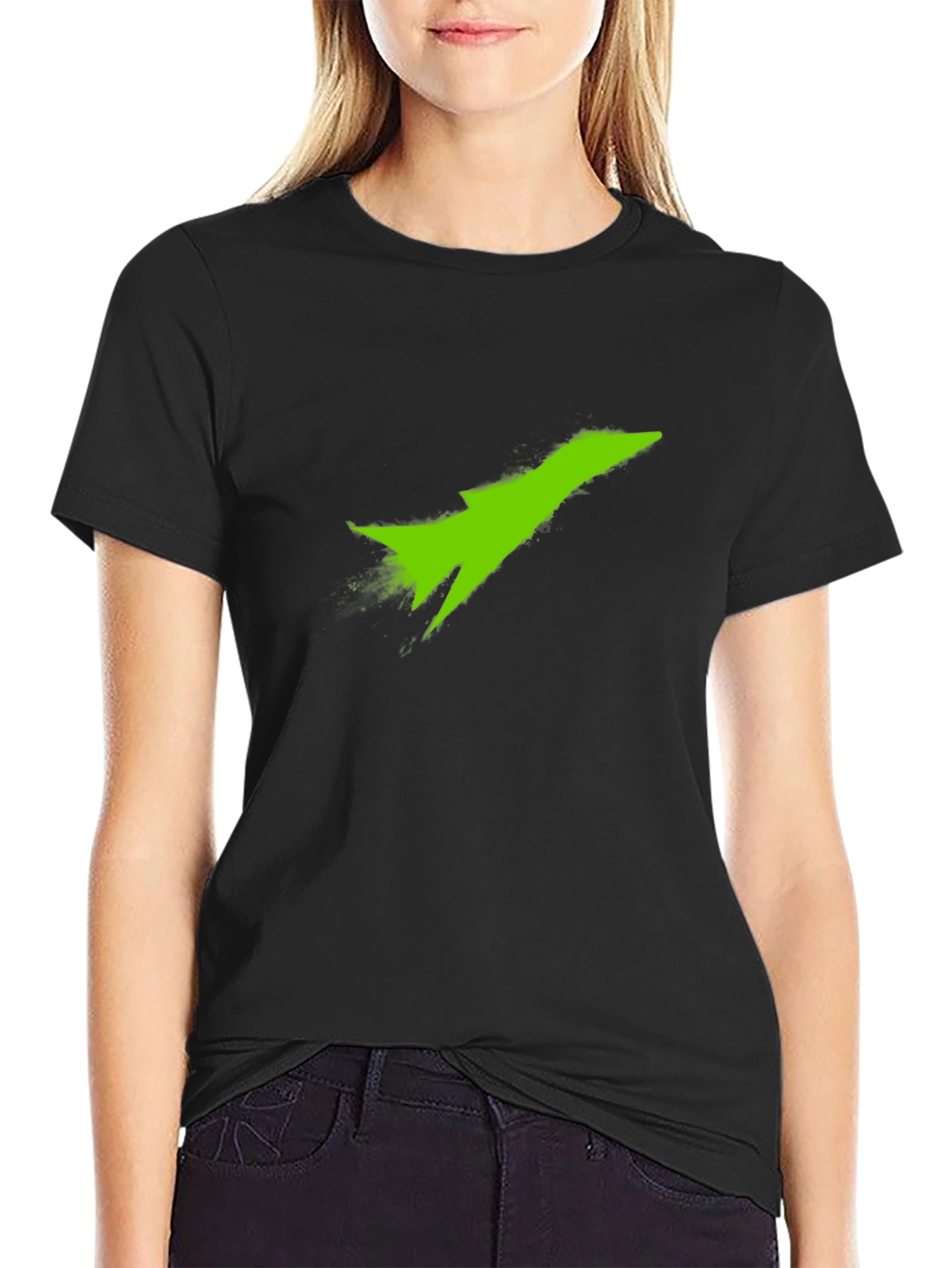 Black T-Shirt with Green Jet Graphic