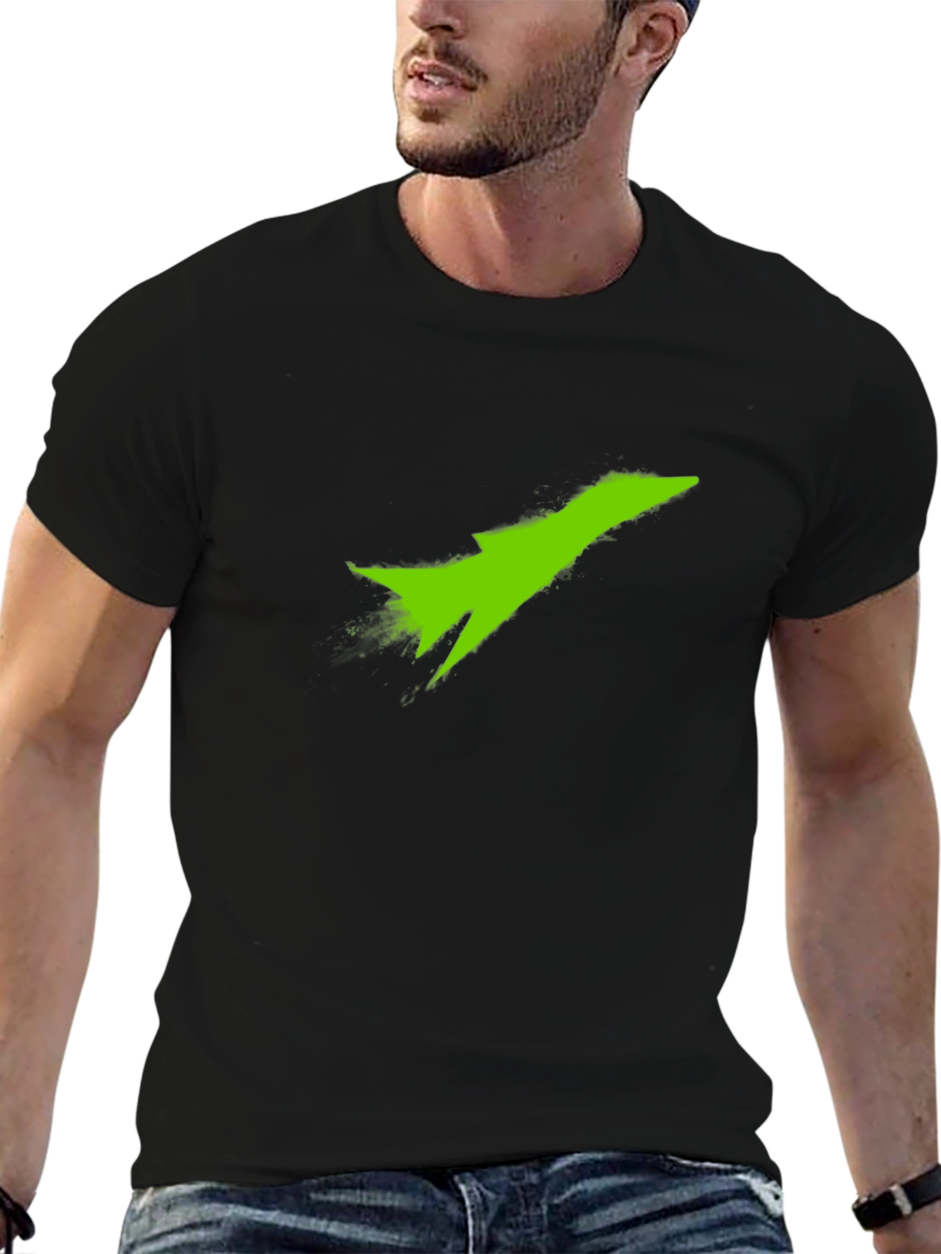 Black T-Shirt with Green Jet Graphic