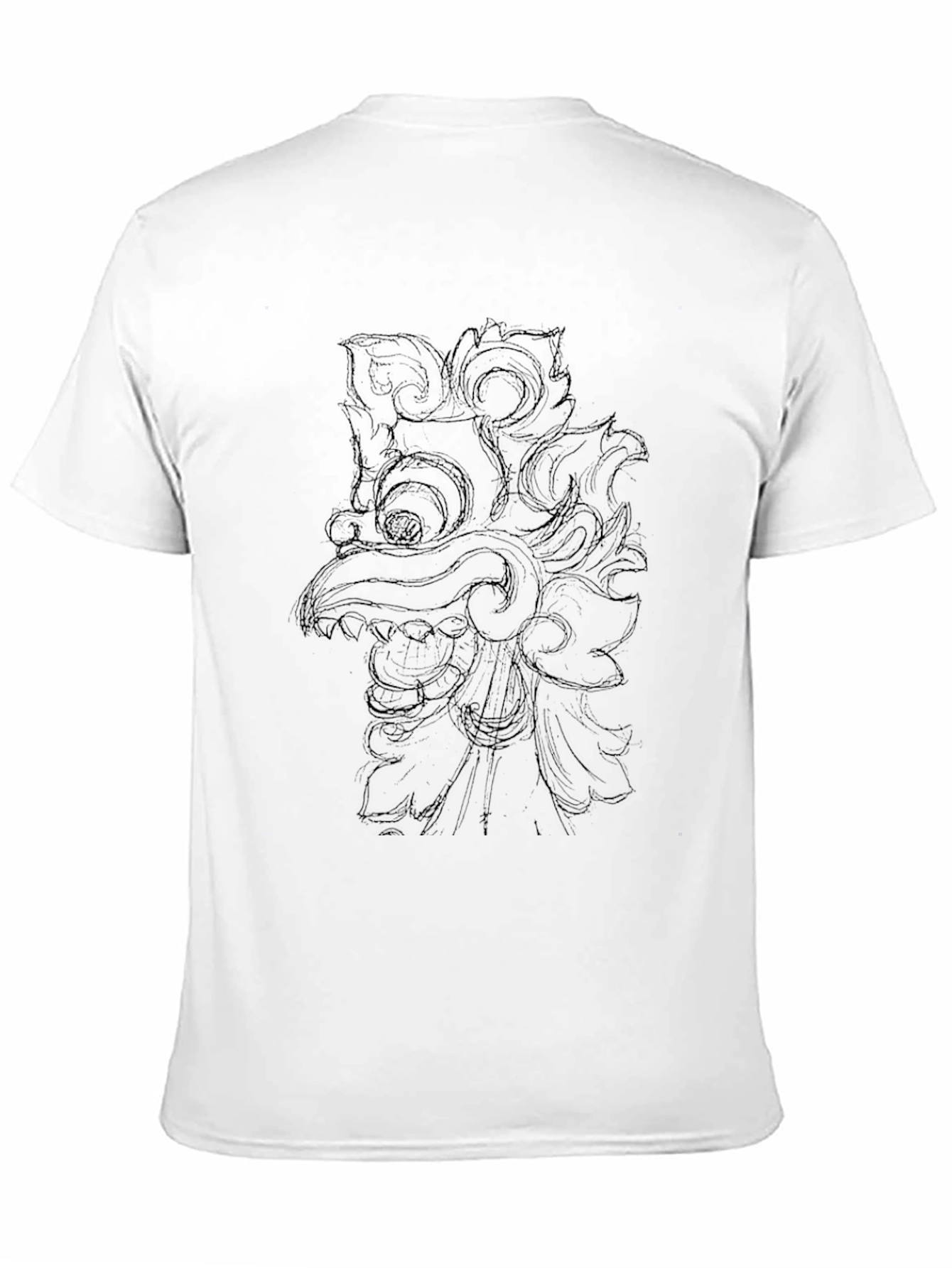 Black Graphic Tee with Traditional Mask Design