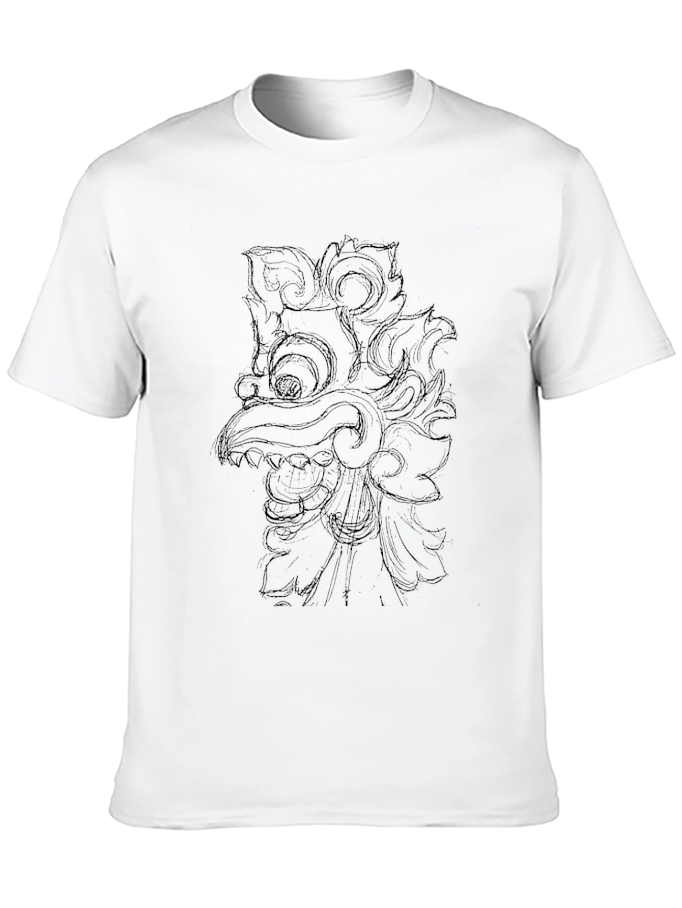 Black Graphic Tee with Traditional Mask Design