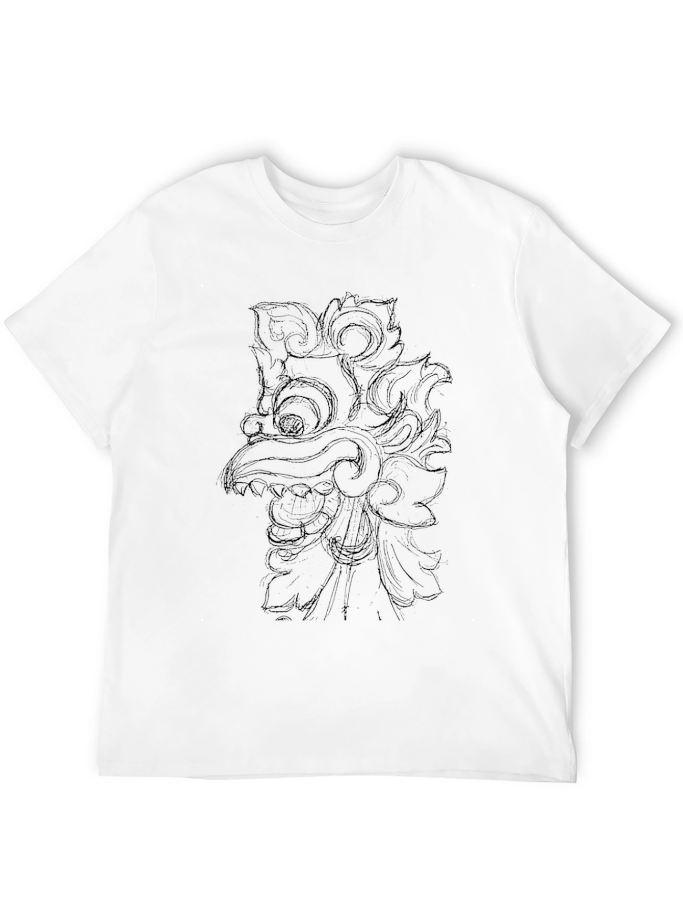 Black Graphic Tee with Traditional Mask Design
