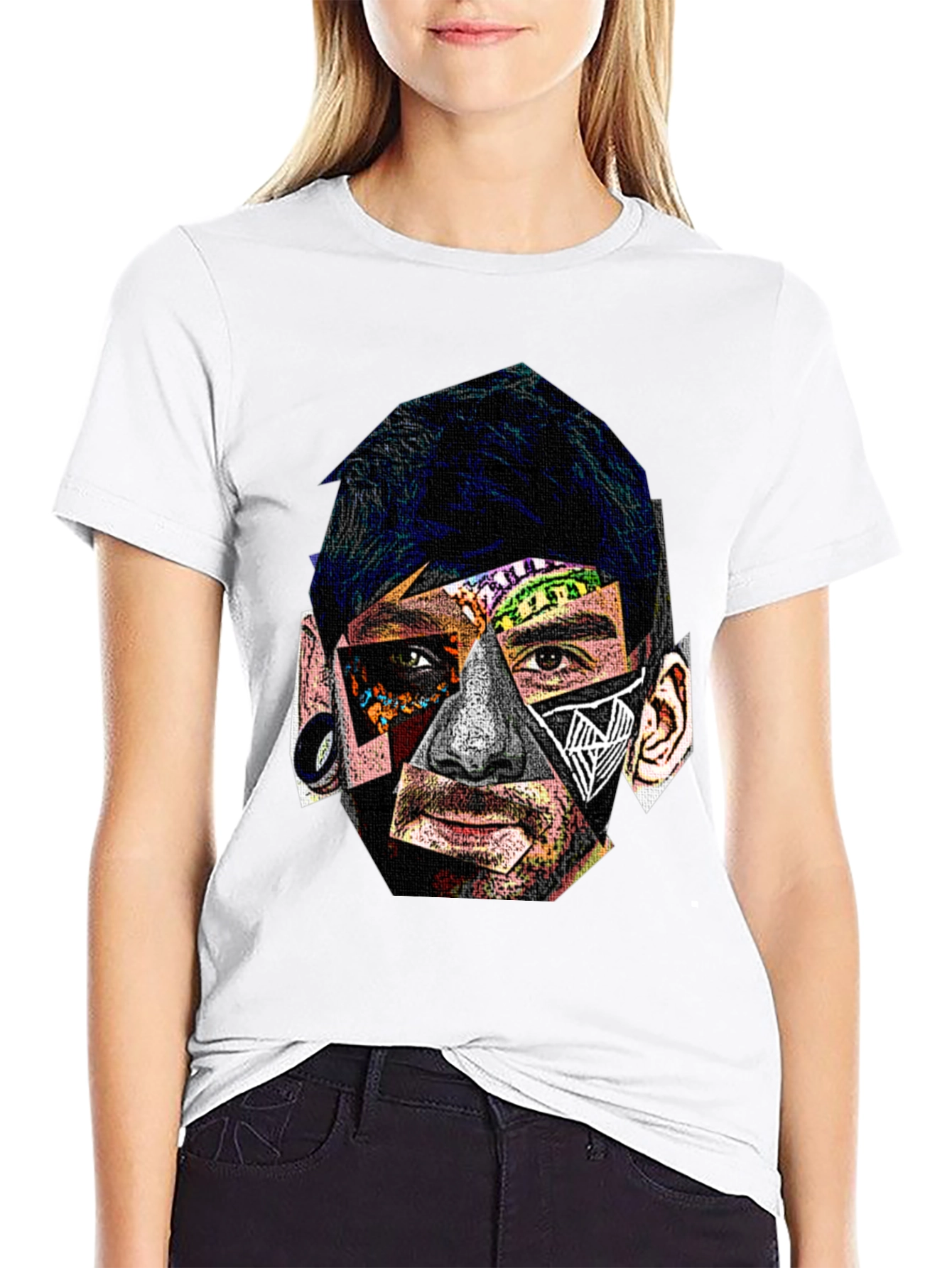 Abstract Portrait Graphic Black T-Shirt