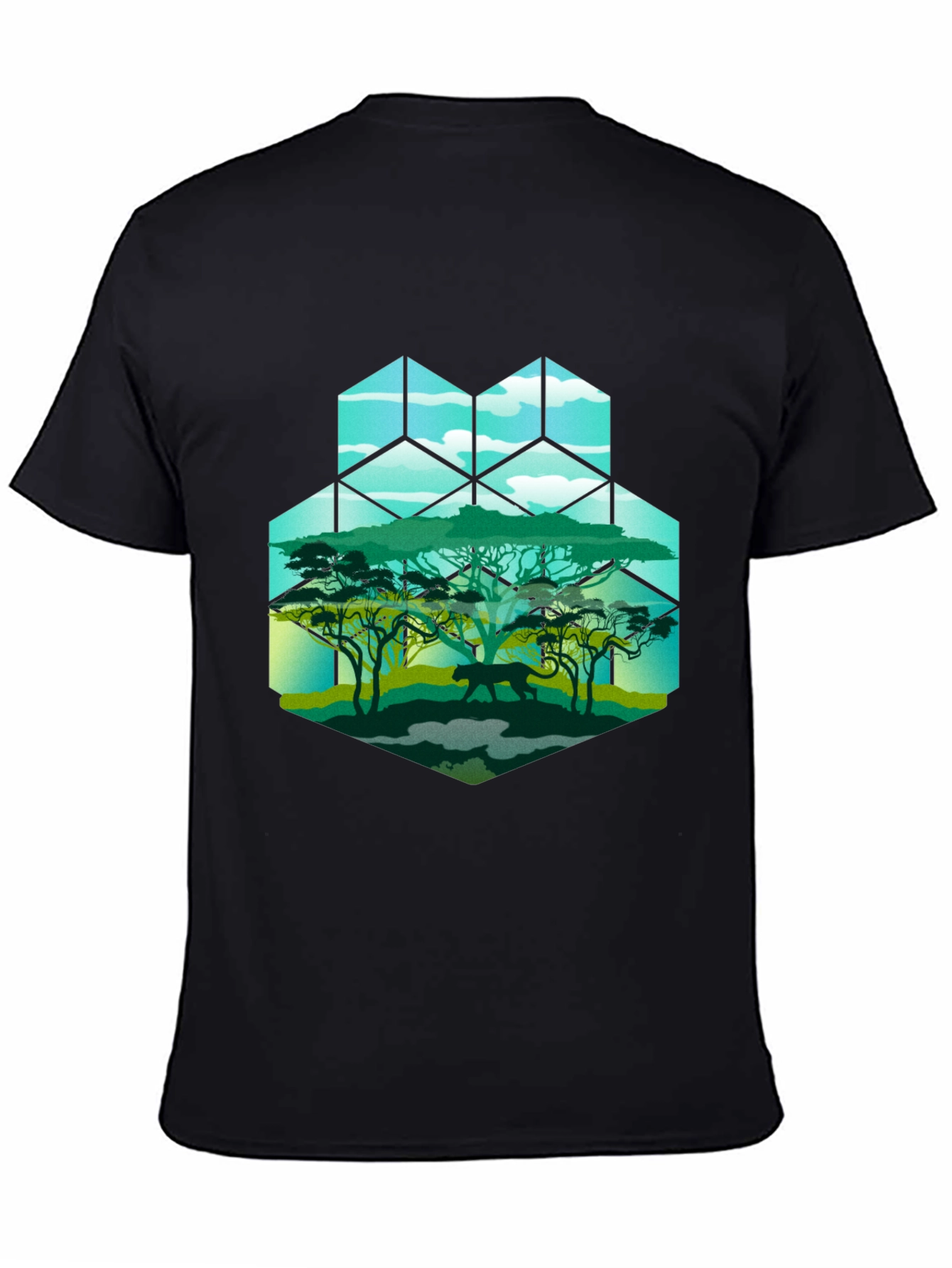 Geometric Wildlife Tee: Panther in Savannah