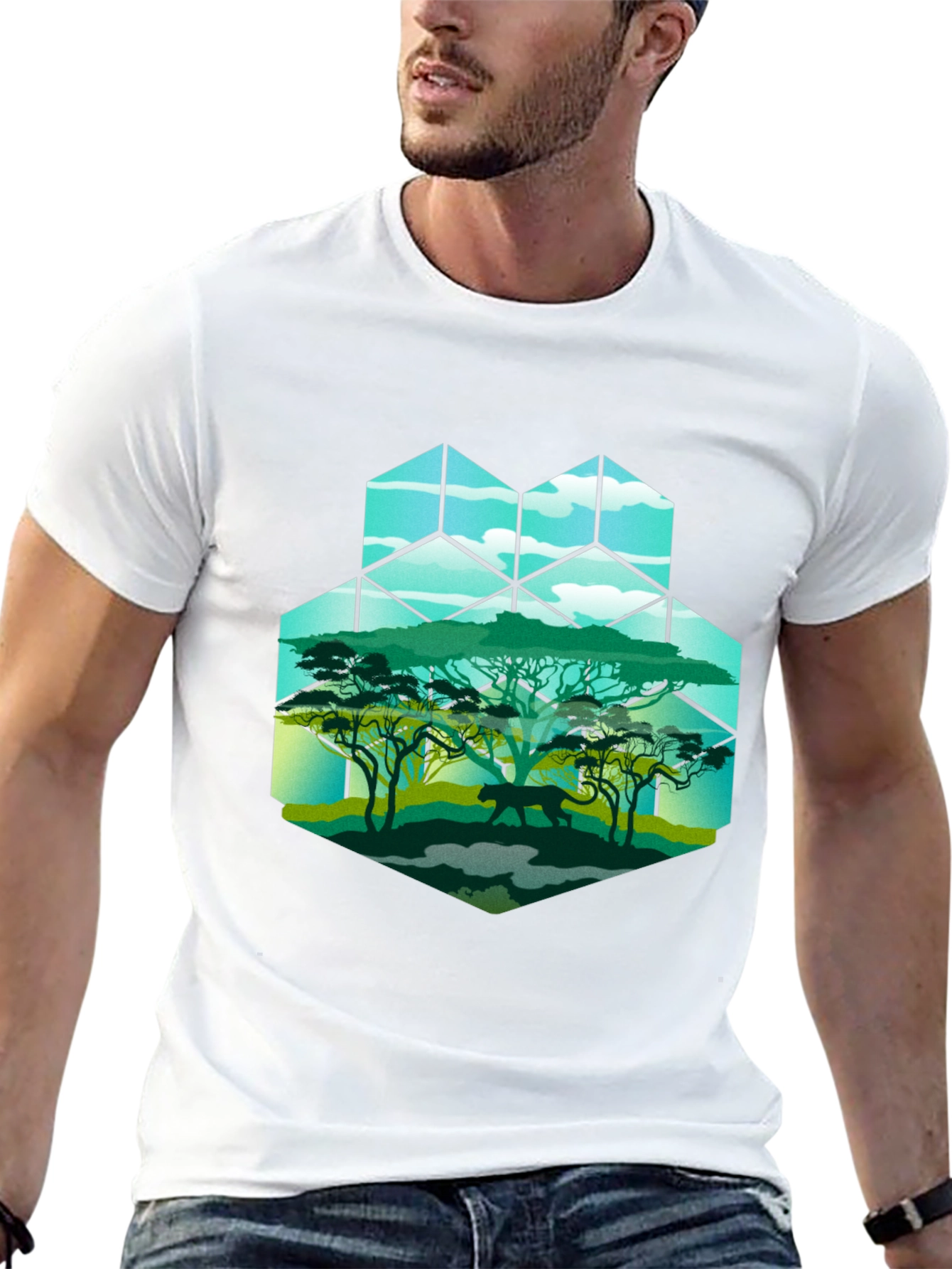 Geometric Wildlife Tee: Panther in Savannah