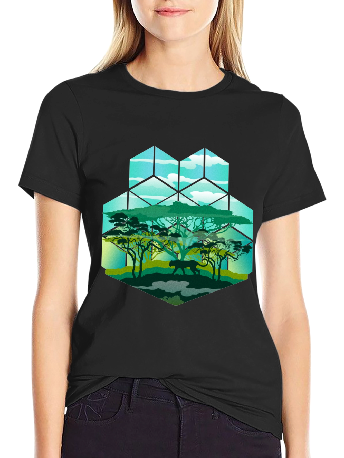 Geometric Wildlife Tee: Panther in Savannah