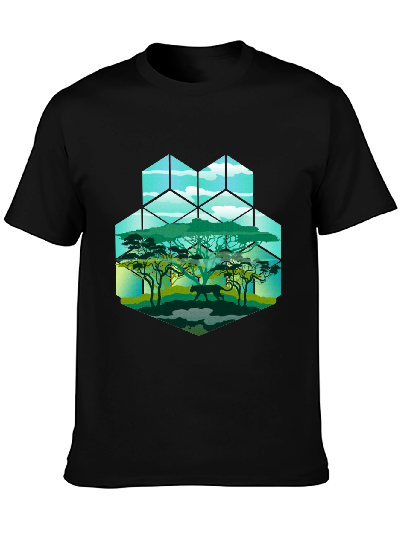 Geometric Wildlife Tee: Panther in Savannah