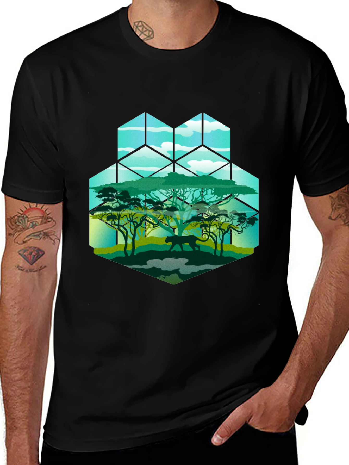 Geometric Wildlife Tee: Panther in Savannah