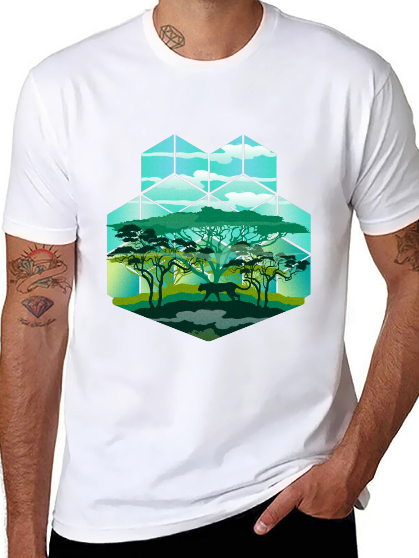 Geometric Wildlife Tee: Panther in Savannah