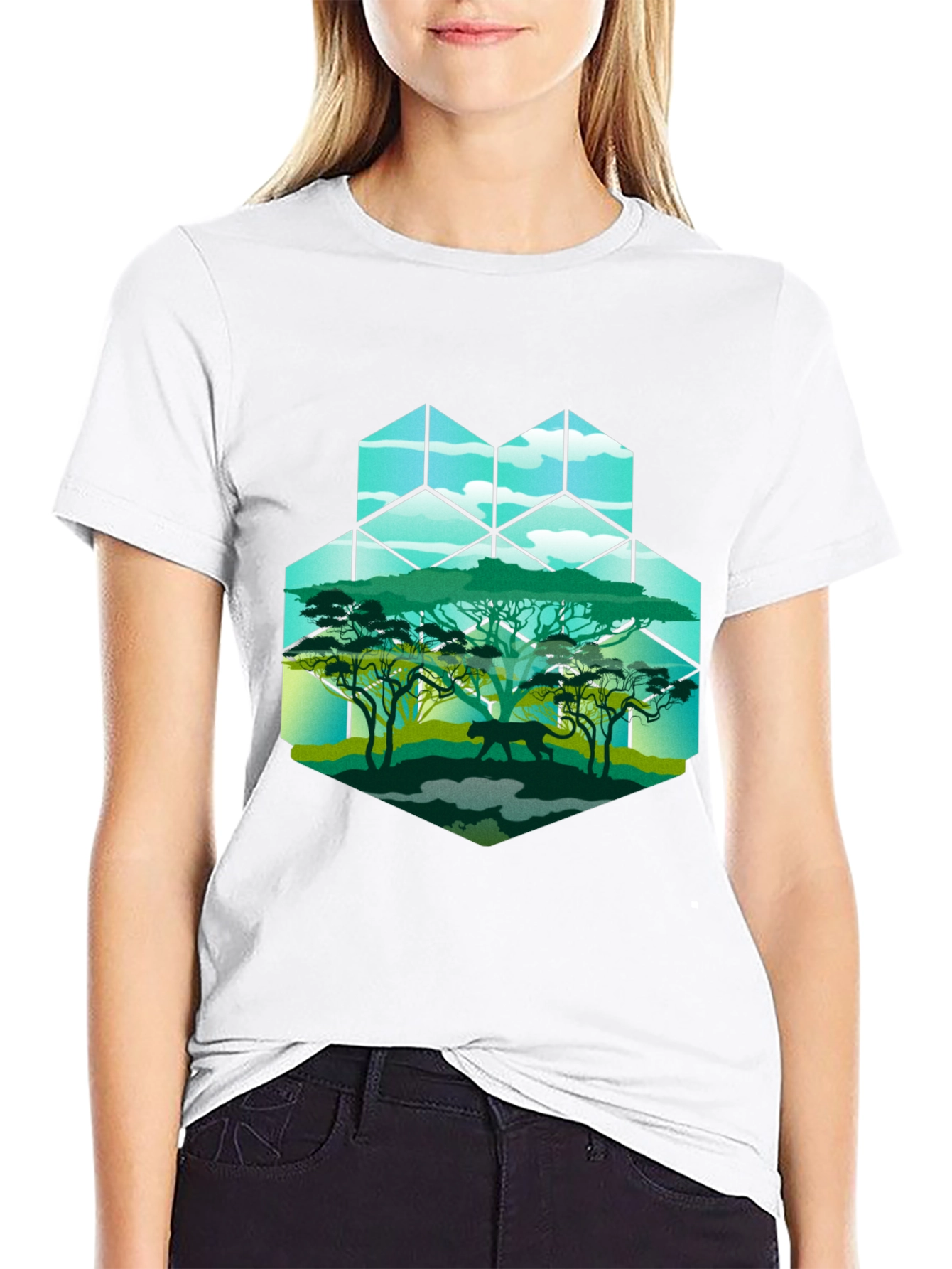 Geometric Wildlife Tee: Panther in Savannah
