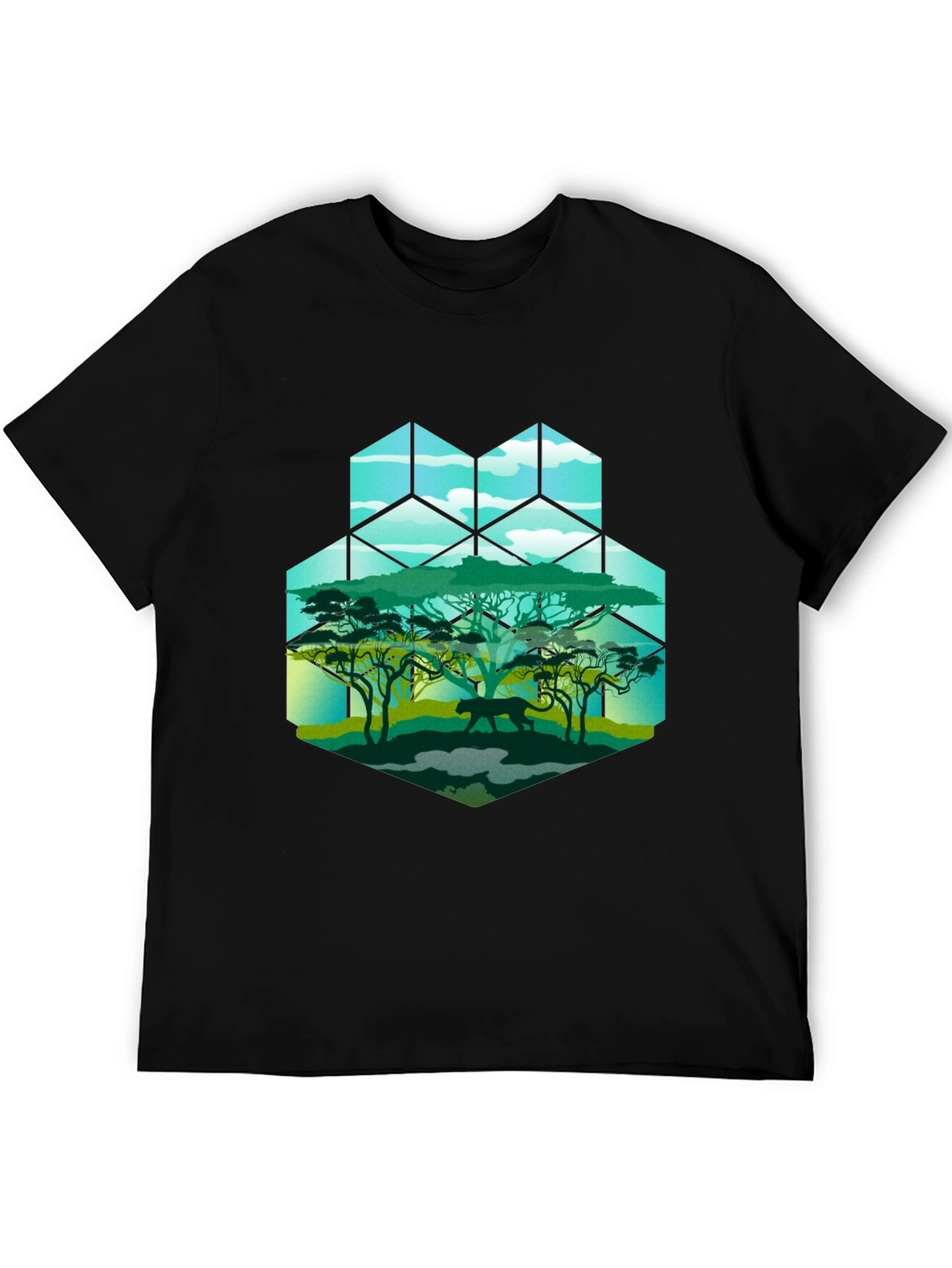 Geometric Wildlife Tee: Panther in Savannah