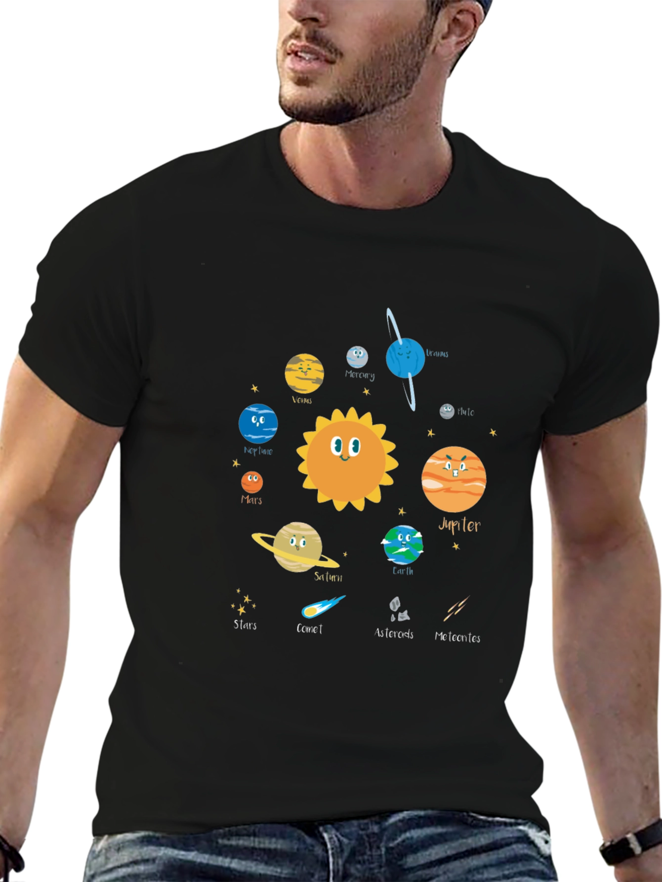 Cartoon Planet Graphic T-Shirt - Space Theme