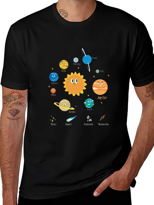 Cartoon Planet Graphic T-Shirt - Space Theme