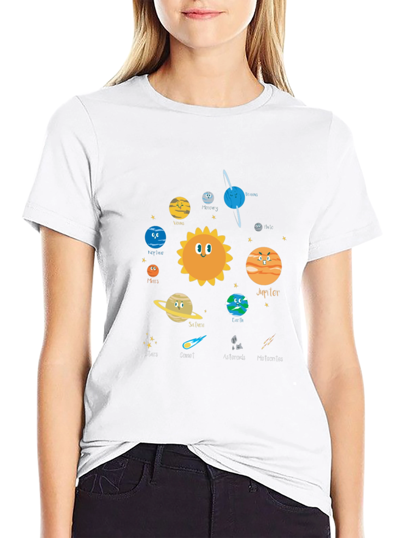 Cartoon Planet Graphic T-Shirt - Space Theme