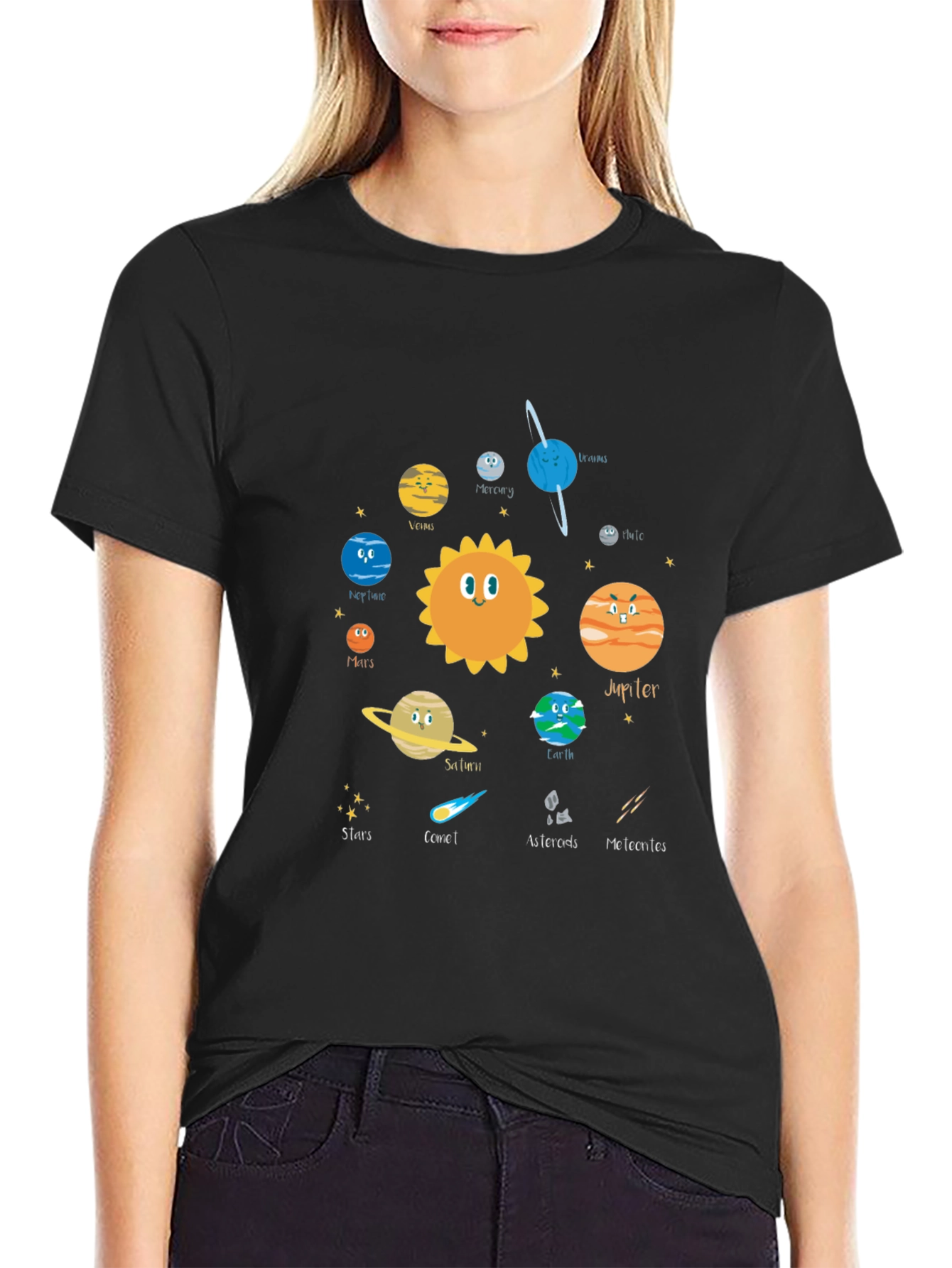 Cartoon Planet Graphic T-Shirt - Space Theme