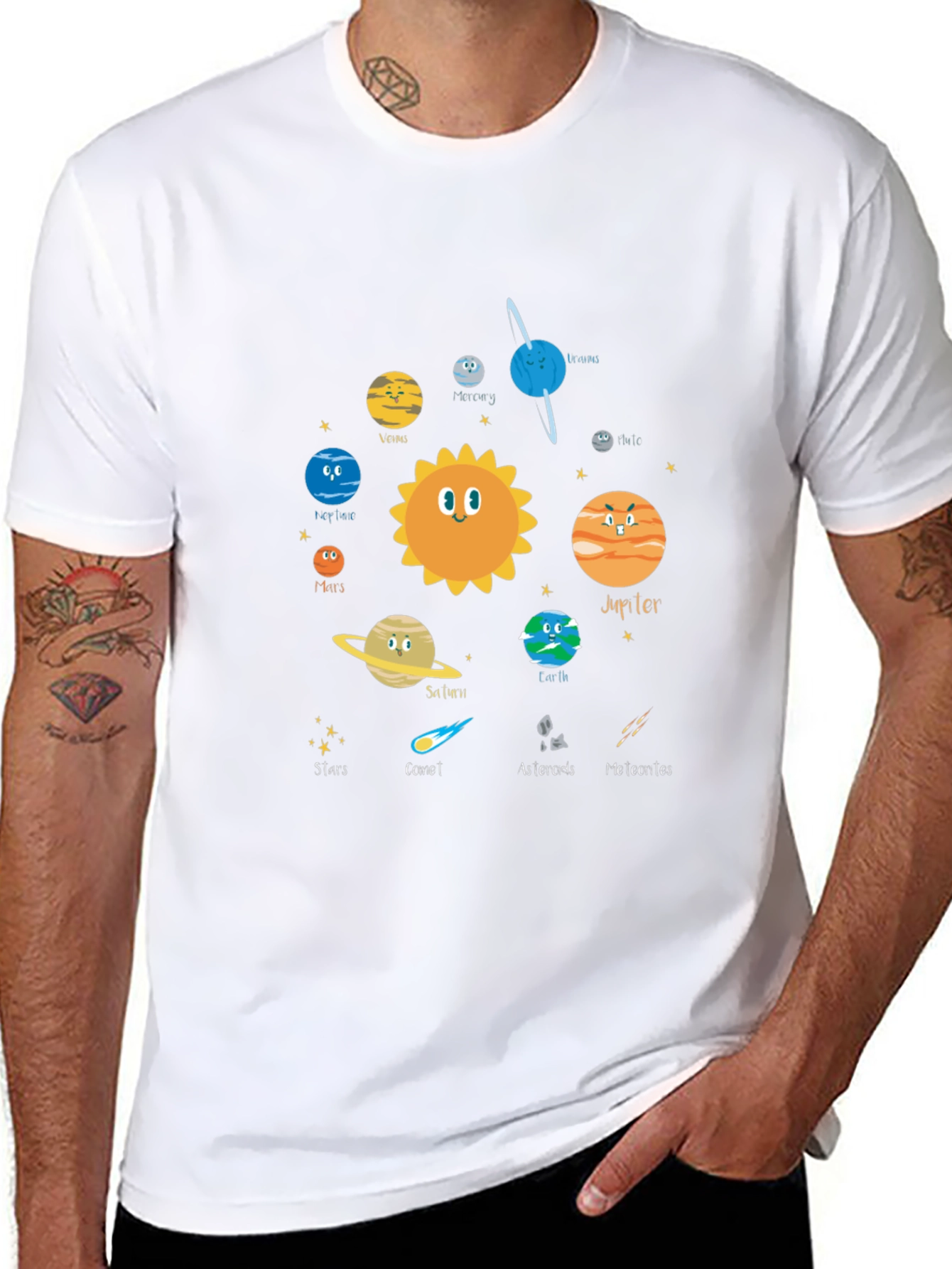 Cartoon Planet Graphic T-Shirt - Space Theme