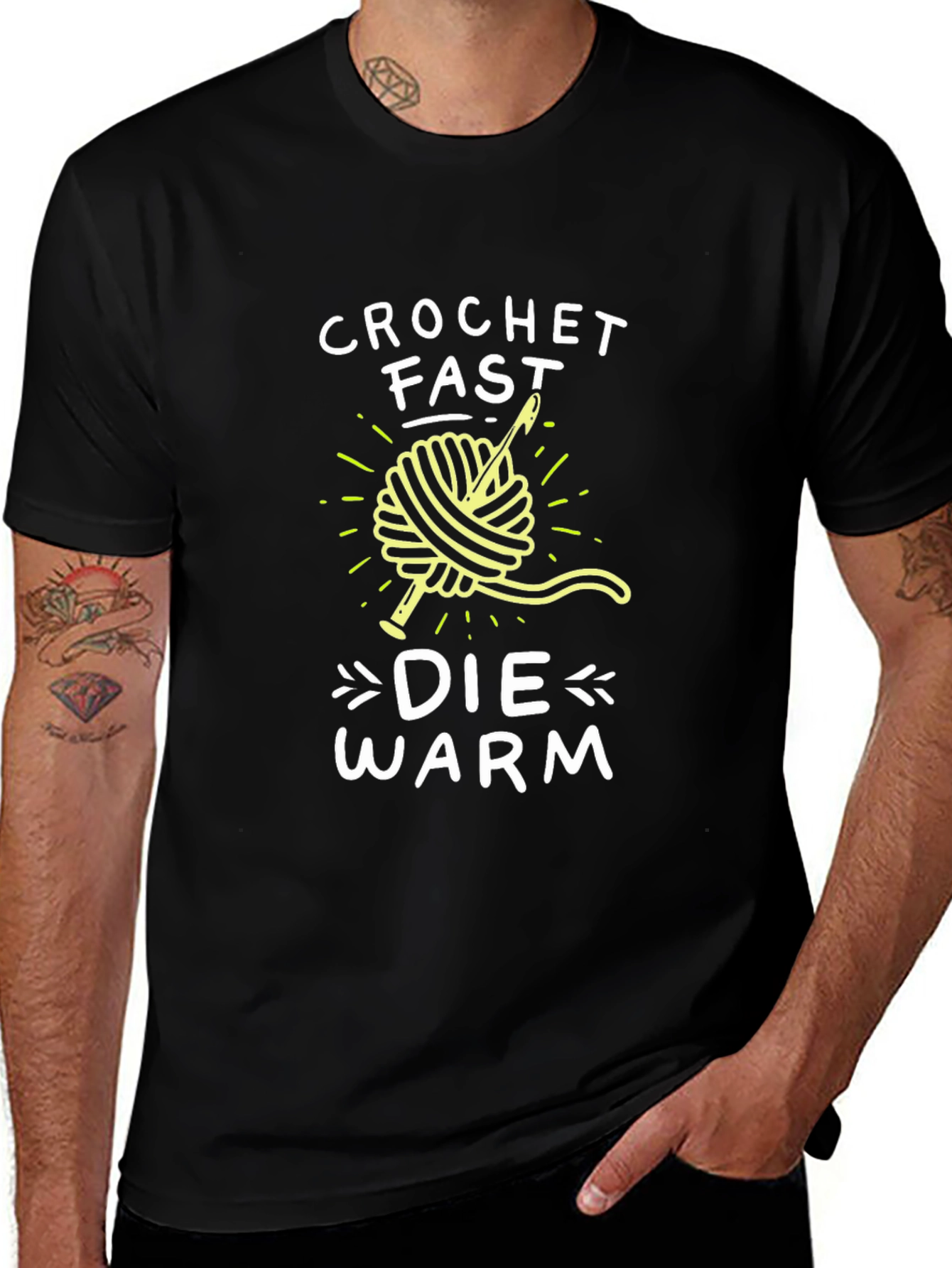 Crochet Fast Die Warm Graphic Tee - Black T-Shirt