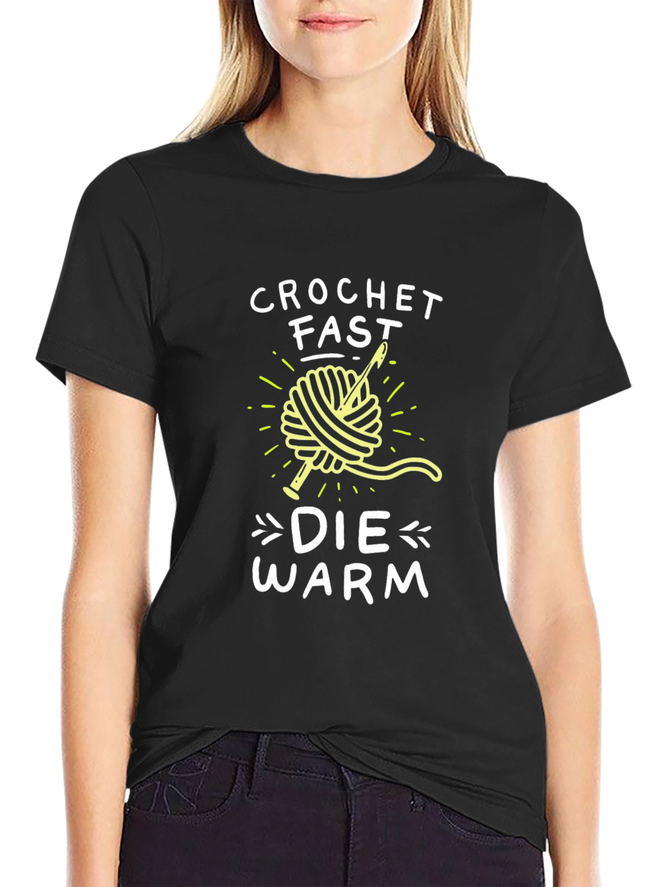Crochet Fast Die Warm Graphic Tee - Black T-Shirt
