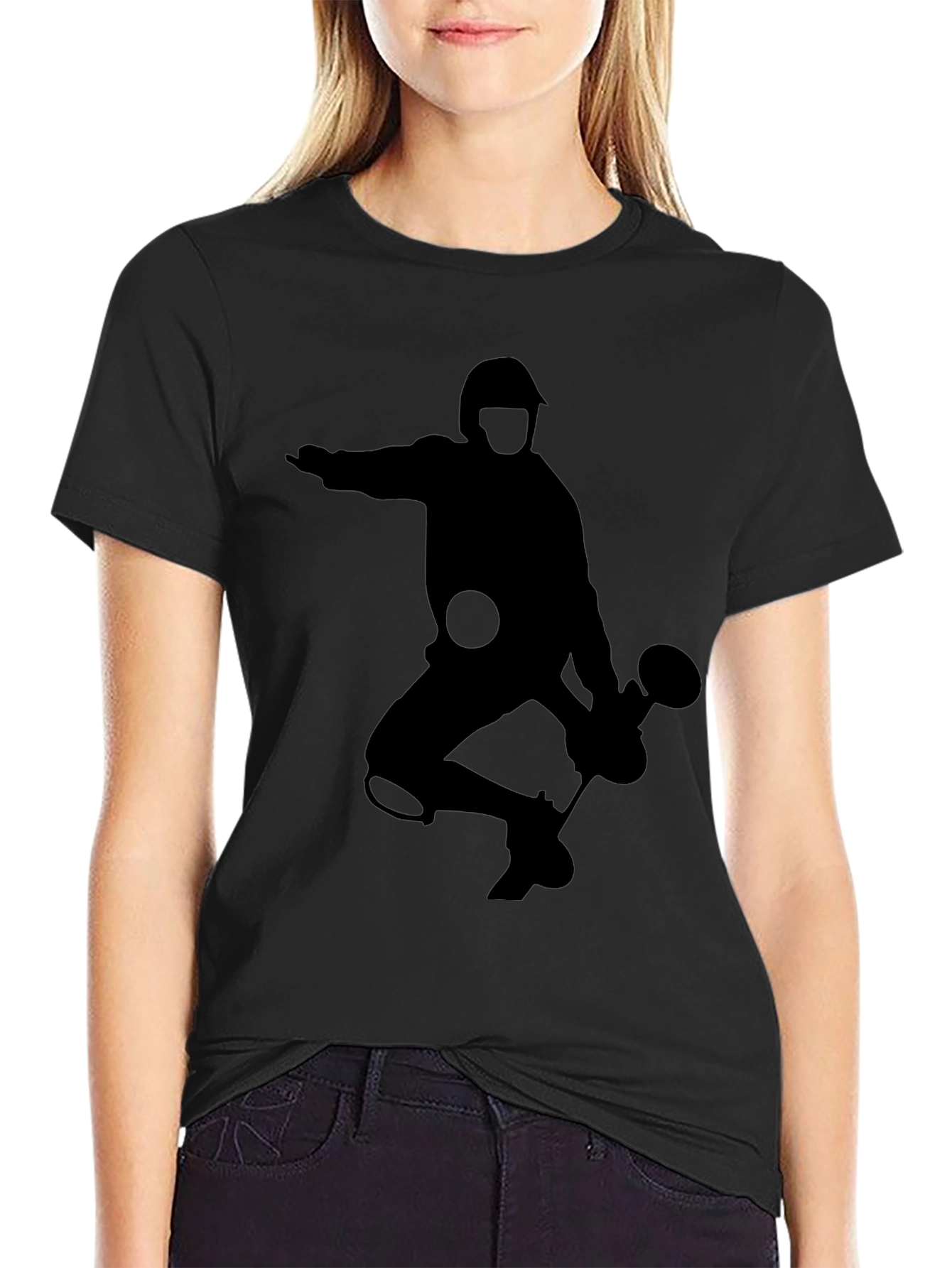 Silhouette Badminton Player Black T-Shirt